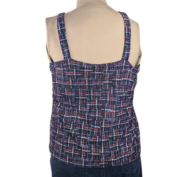Chico's 2 (Large) Sleeveless Lined Navy Blue V-Neck Geometric Pattern Top - Picture 2 of 9